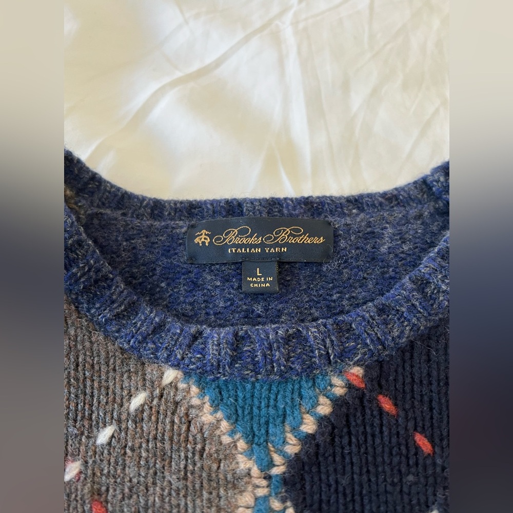 Brooks Brothers | Mens Large | Multicolor Argyle Merino Wool Cable Knit SWEATER - Picture 3 of 10